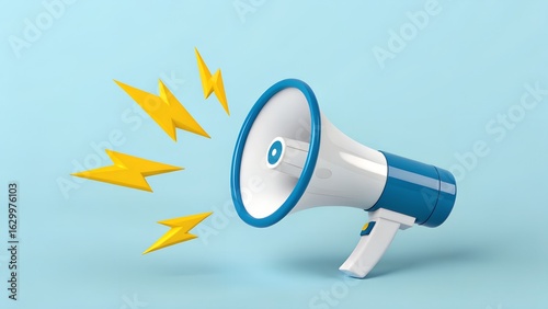 Megaphone Announcing Message with Lightning Bolt Visual Cue for Communication