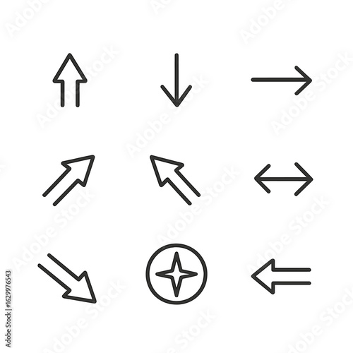 Compass Direction Icons. Outline icon set of cardinal and intercardinal directions: north, south, east, west, northeast, northwest