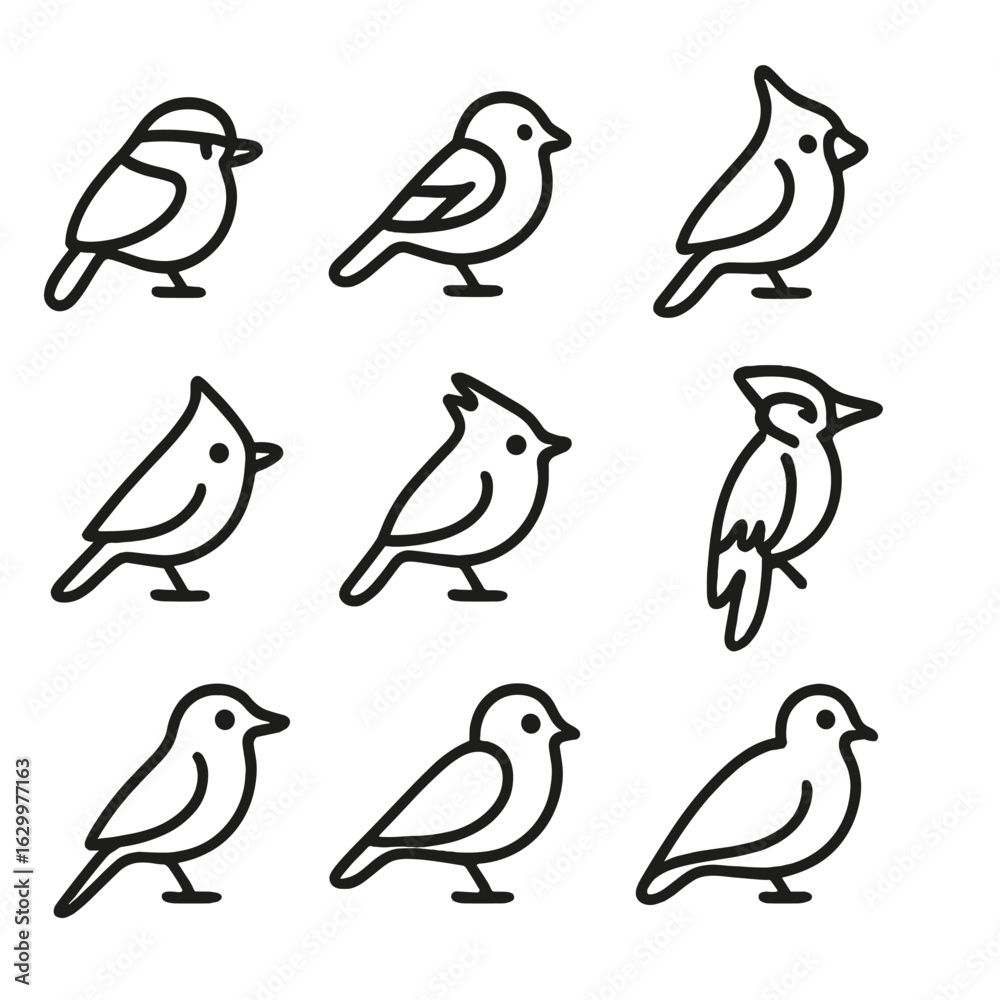custom made wallpaper toronto digitalBackyard Bird Icons. Outline icon set of common backyard birds: chickadee, sparrow, finch, cardinal, nuthatch, titmouse,