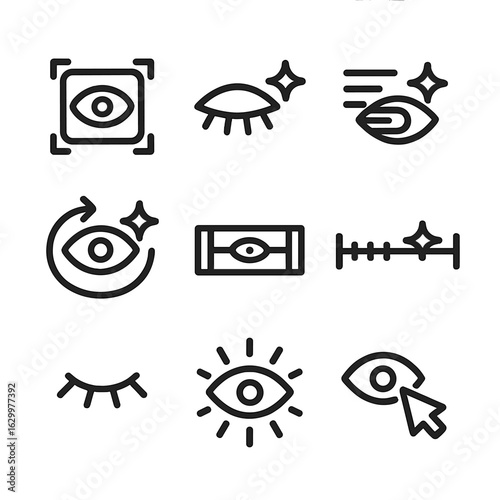 Animation Blink Icons. Outline icon set of blinking animation cues: frame blink indicator, sprite blink icon, transition blink