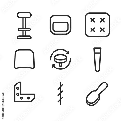 Bar Seating Icons. Outline icon set of modern bar seating accessories: bar stool, footrest, cushioned seat, backrest, swivel