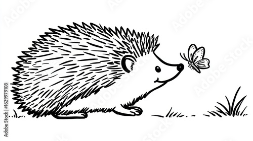 Cute hedgehog and butterfly illustration (1)