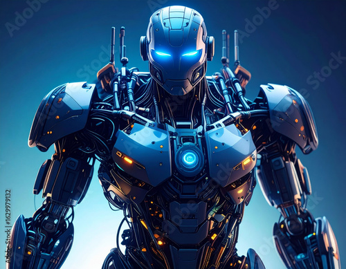 Futuristic Cybernetic Warrior with Glowing Eyes