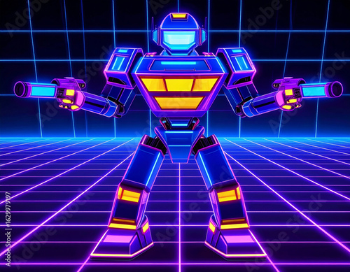 Cyberpunk Robot with Laser Guns