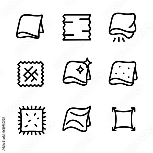 Cloth Texture Icons. Outline icon set of cloth textures: smooth, rough, soft, coarse, shiny, matte, fuzzy, silky, stretchy. Line