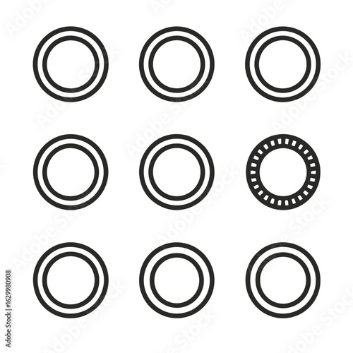 Coin Material Icons. Outline icon set of coin materials: gold coin, silver coin, copper coin, bronze coin, nickel coin, platinum