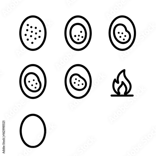 Bruise Stages Icons. Outline icon set of bruise stages: red bruise, purple bruise, blue bruise, green bruise, yellow bruise, brown