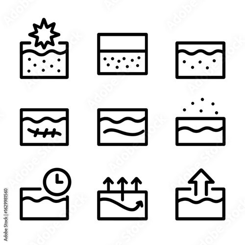 Bruise Healing Icons. Solid, filled icon set of bruised skin healing stages: fresh bruise, color change, fading bruise, scar