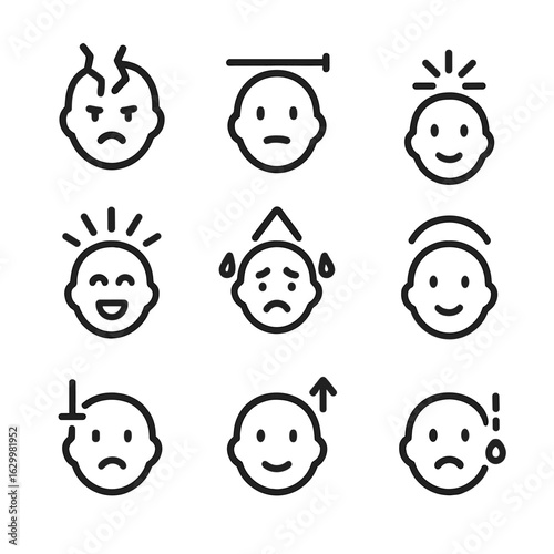 Emotional Threshold Icons. Outline icon set of threshold in emotions: breaking point, patience limit, anger trigger, joy burst,