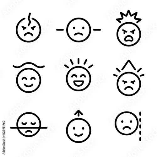 Emotional Threshold Icons. Outline icon set of threshold in emotions: breaking point, patience limit, anger trigger, joy burst,