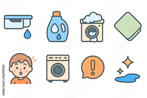 Children's Maintenance Illustrations. Flat vector mini-illustrations preventative maintenance tips in colors children's