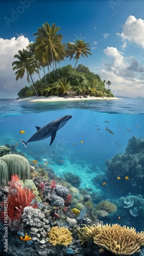 Oceans of Life Celebration Underwater Ecosystem with Whale Tropical Island