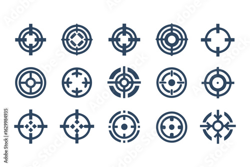 Target and crosshair icon set. Collection of simple aim, bullseye, and focus symbols for business marketing, goals, and strategy concepts.