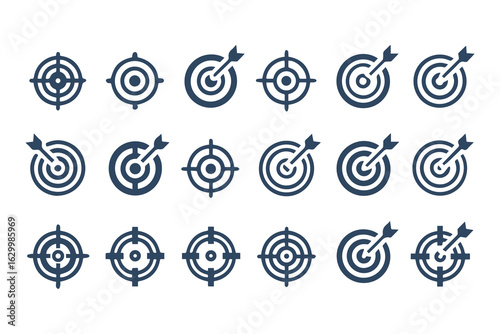 Target and crosshair icon set. Collection of simple aim, bullseye, and focus symbols for business marketing, goals, and strategy concepts.