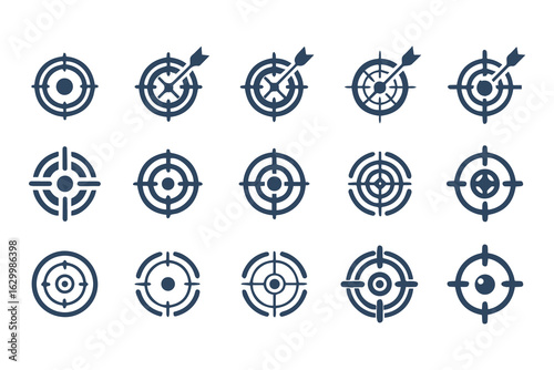 Target and crosshair icon set. Collection of simple aim, bullseye, and focus symbols for business marketing, goals, and strategy concepts.