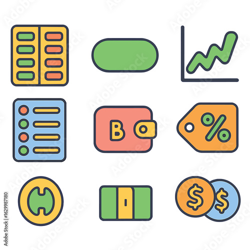 Crypto Exchange Icons. Flat vector mini-illustrations crypto exchange interfaces in colors children's illustrations: order book
