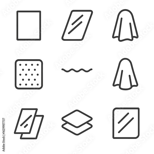 Invisible and Ocean Icons. Outline icon set of invisible materials: transparent glass pane, clear plastic sheet, ghost fabric