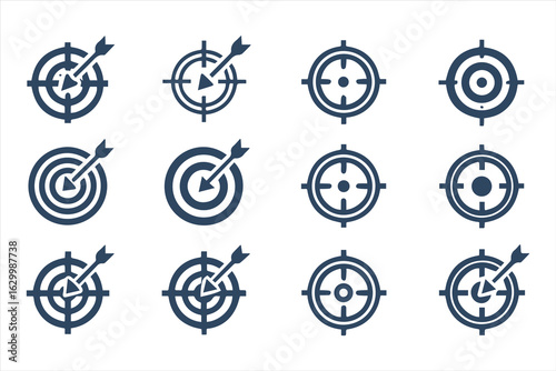 Target and crosshair icon set. Collection of simple aim, bullseye, and focus symbols for business marketing, goals, and strategy concepts.