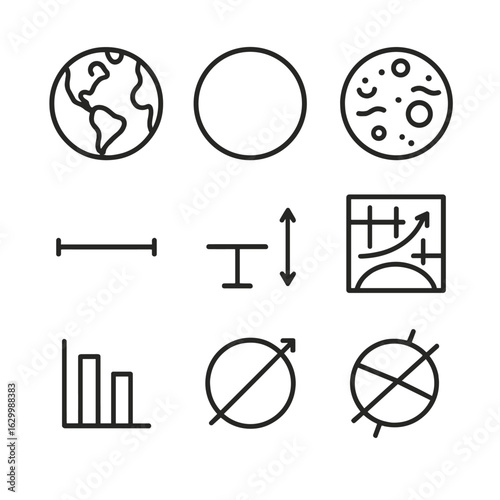 Comparative Planetology Icons. Outline icon set of comparative planetology: Earth silhouette, Venus silhouette, Mars silhouette,
