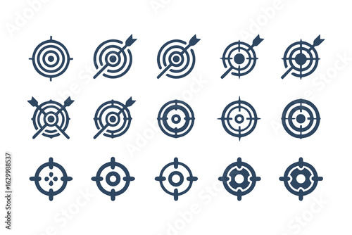 Target and crosshair icon set. Collection of simple aim, bullseye, and focus symbols for business marketing, goals, and strategy concepts.