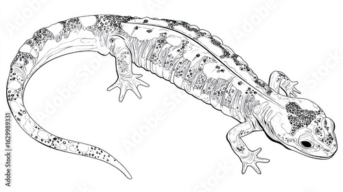 Detailed line drawing of a lizard