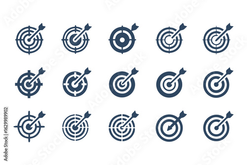 Target and crosshair icon set. Collection of simple aim, bullseye, and focus symbols for business marketing, goals, and strategy concepts.