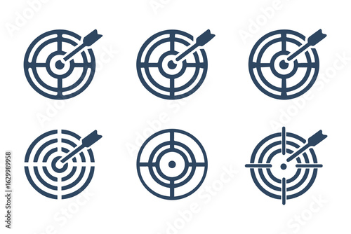 Target and crosshair icon set. Collection of simple aim, bullseye, and focus symbols for business marketing, goals, and strategy concepts.