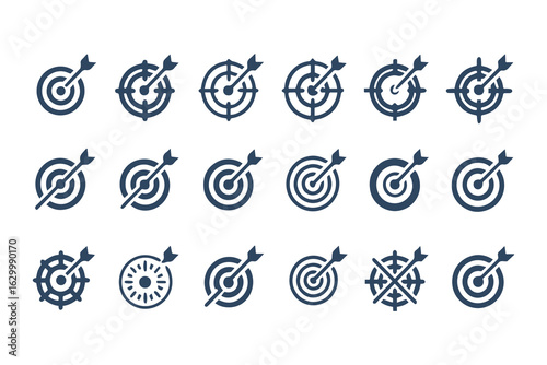 Target and crosshair icon set. Collection of simple aim, bullseye, and focus symbols for business marketing, goals, and strategy concepts.