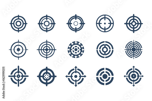 Target and crosshair icon set. Collection of simple aim, bullseye, and focus symbols for business marketing, goals, and strategy concepts.