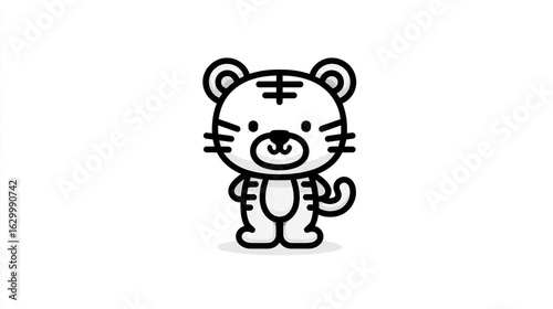 Simple black outline drawing of a cartoon tiger