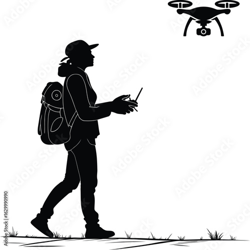 Silhouette of Woman Operating Drone in Outdoor Setting