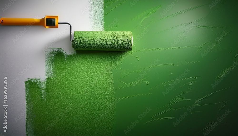 Obraz premium painting a green wall in a renovation project