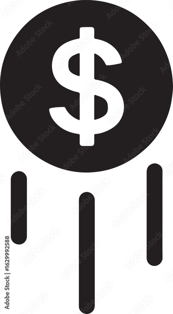 Obraz premium Silhouette of a falling dollar coin representing loss, financial risk, investment drop, or economic fluctuation concept.
