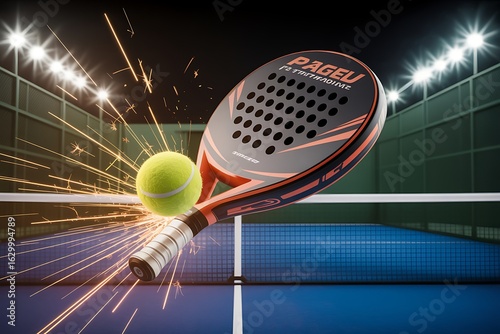 Wallpaper Mural Closeup of a padel tennis racket hitting a ball with sparks flying, capturing the dynamic action and intensity of the sport Torontodigital.ca
