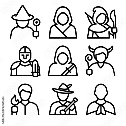 Dual Icon Sets. Outline icon set of exposure moments: eye scan, removed mask, light beam, transparency symbol, open door,