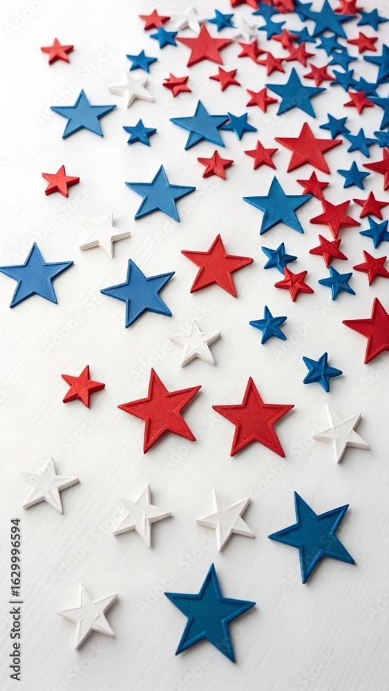 Obraz premium red blue and white stars sccatered on white background patriotic background