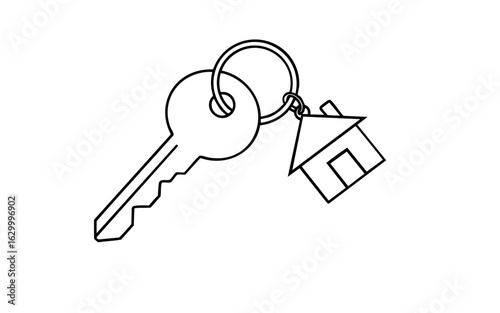 House Keys Icon Minimalist Homeownership Symbol with Line Art on White.