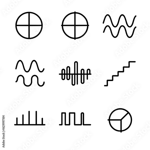 Digital Modulation Icons. Outline icon set of digital modulation techniques: binary phase shift keying, quadrature phase shift