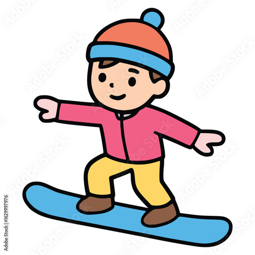 boy playing snowboarding sport flat color vector illustration template design