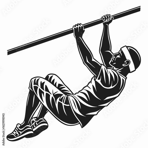 Black Pull-Up Exercise Vector on White Background
