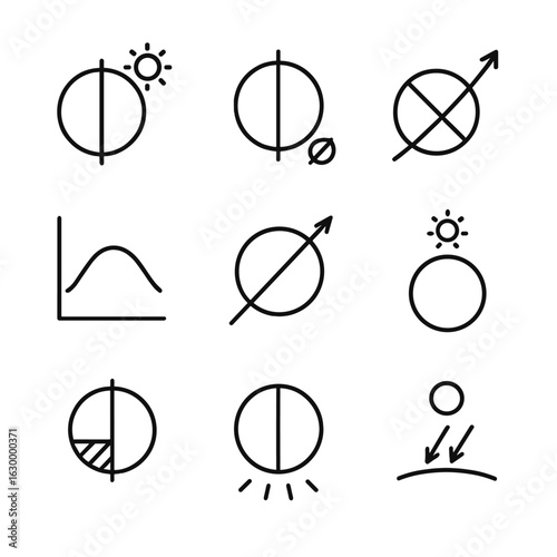 Seasonal Icon Set. Outline icon set of seasonal illumination: summer solstice marker, winter solstice marker, equinox axis,