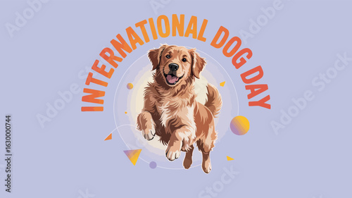 International Dog Day Poster with Happy Golden Retriever and Vibrant Text Design
