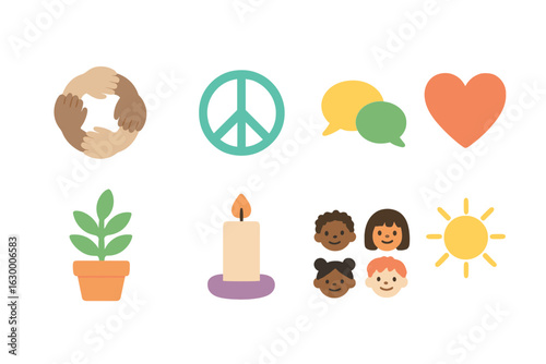 Restorative Justice Icons. Flat vector mini-illustrations restorative justice circle in colors children's illustrations: circle of