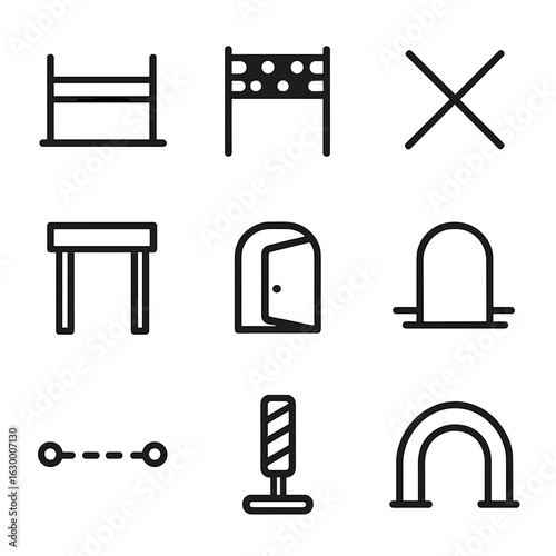 Thresholds Icon Set. Outline icon set of symbolic thresholds: starting line, finish line, crossing point, entry gate, doorway,
