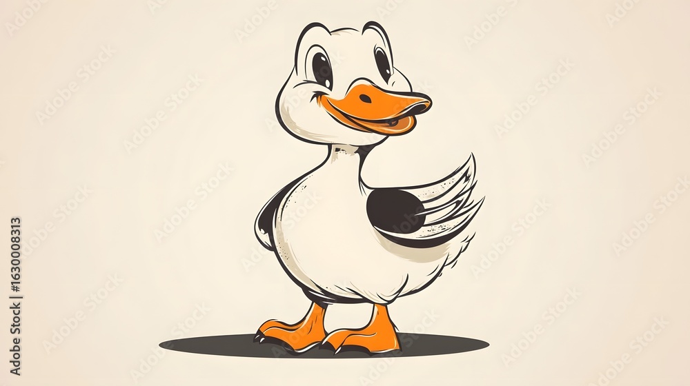 Fototapeta premium Digital illustration of a cartoon duck with a friendly expression, standing with one foot forward.