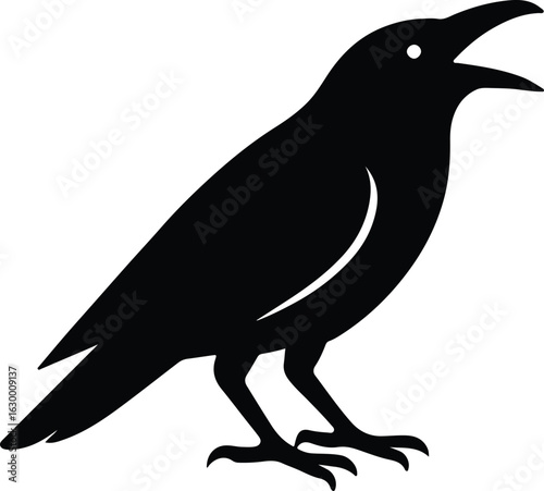 Silhouette crow raven bird standing calling black vector illustrator