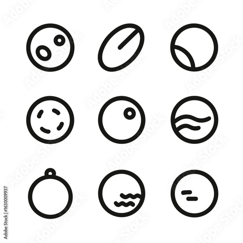 Kuiper Belt Icons. Outline icon set of Kuiper Belt neighbors: Makemake, Haumea, Eris, Quaoar, Sedna, Orcus, Gonggong, Varuna,