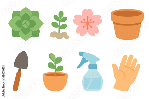 Succulent Bloom Combo. Flat vector mini-illustrations succulent and bloom combo in colors children's illustrations: echeveria