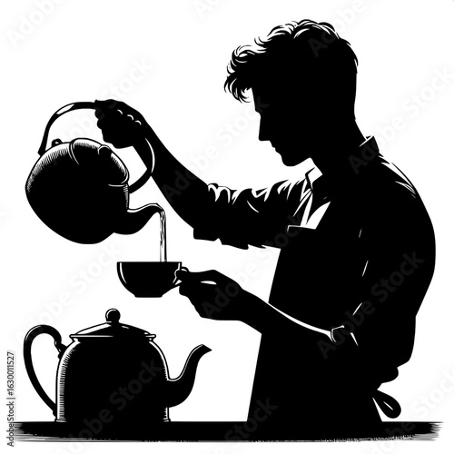 Man Pouring Tea from Kettle
