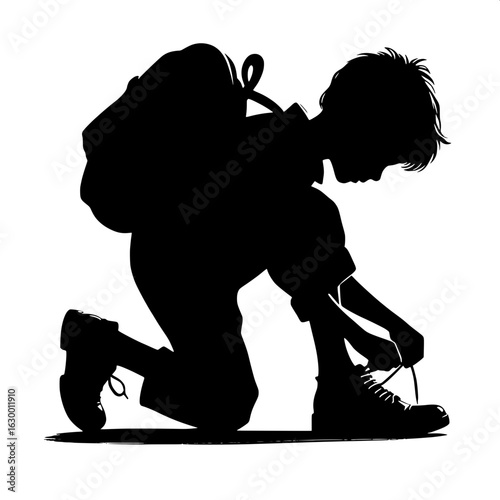 Boy Tying Shoelaces Alone